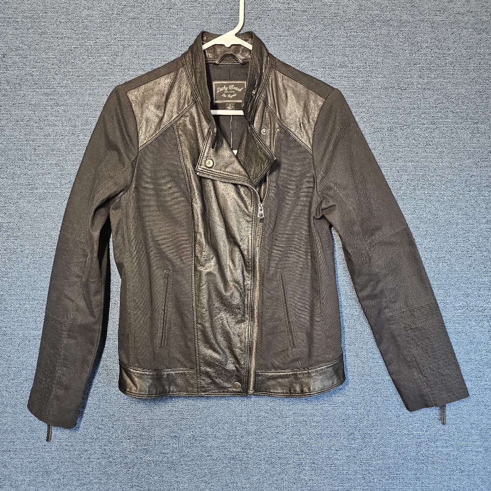 Lucky Brand Women's Moto Jacket. Small leather/cotton with front zip.